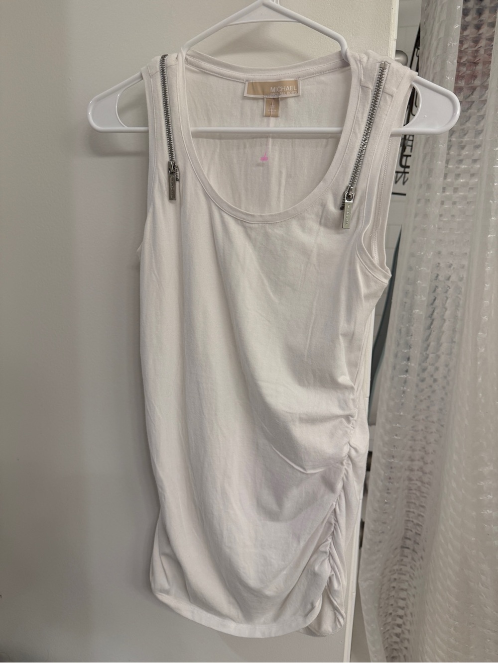 Michael Kors White Tank Top with Silver Zip Straps